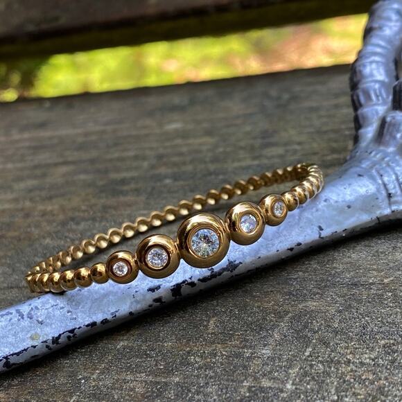 NEW Gold Beaded Bangle Bracelet with Crystal Accents - Picture 4 of 10